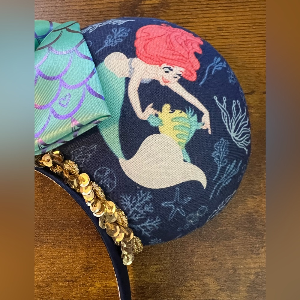 Little Mermaid Mickey Ears Headband Ariel Flounder Bow Disney EUC - Picture 5 of 9